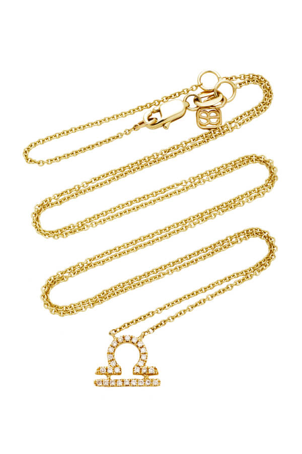 Sydney Evan Pave Libra Charm Necklace - Yellow Gold