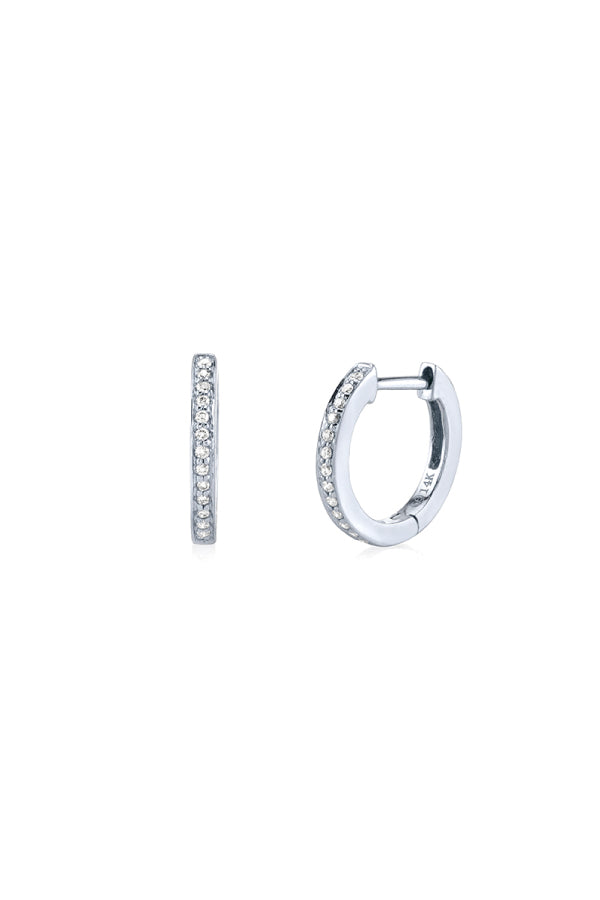 Sydney Evan Pave Huggie Hoops - White Gold