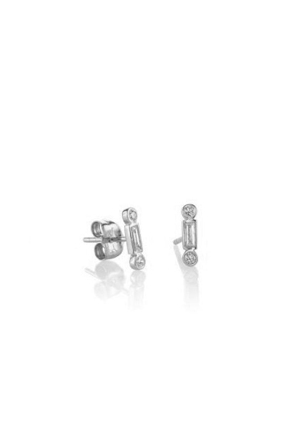 Sydney Evan Baguette & Round Diamond Bezel Studs - White Gold