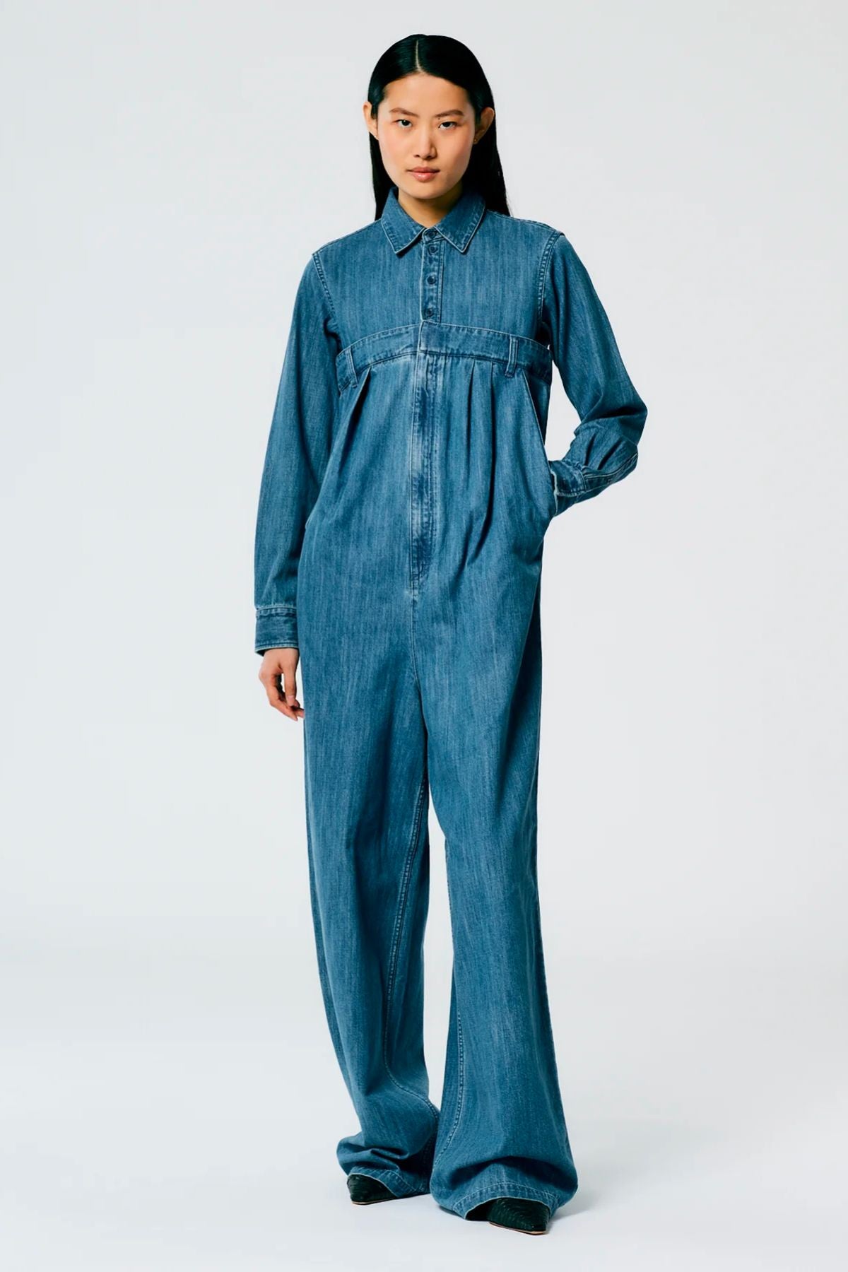 Tibi Lightweight Stonewashed Denim Jumpsuit - Denim Blue