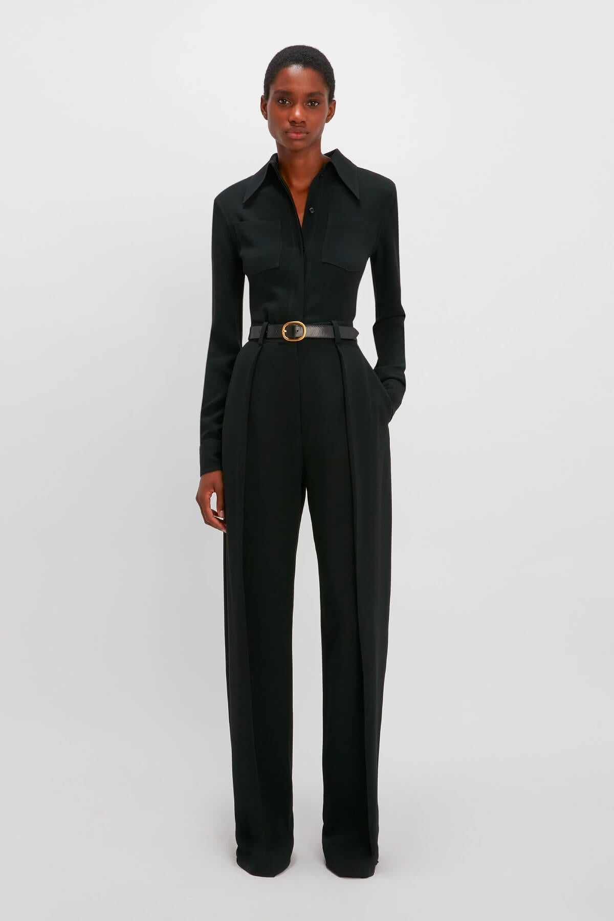 Victoria Beckham Wide Leg Pleated Trouser - Black