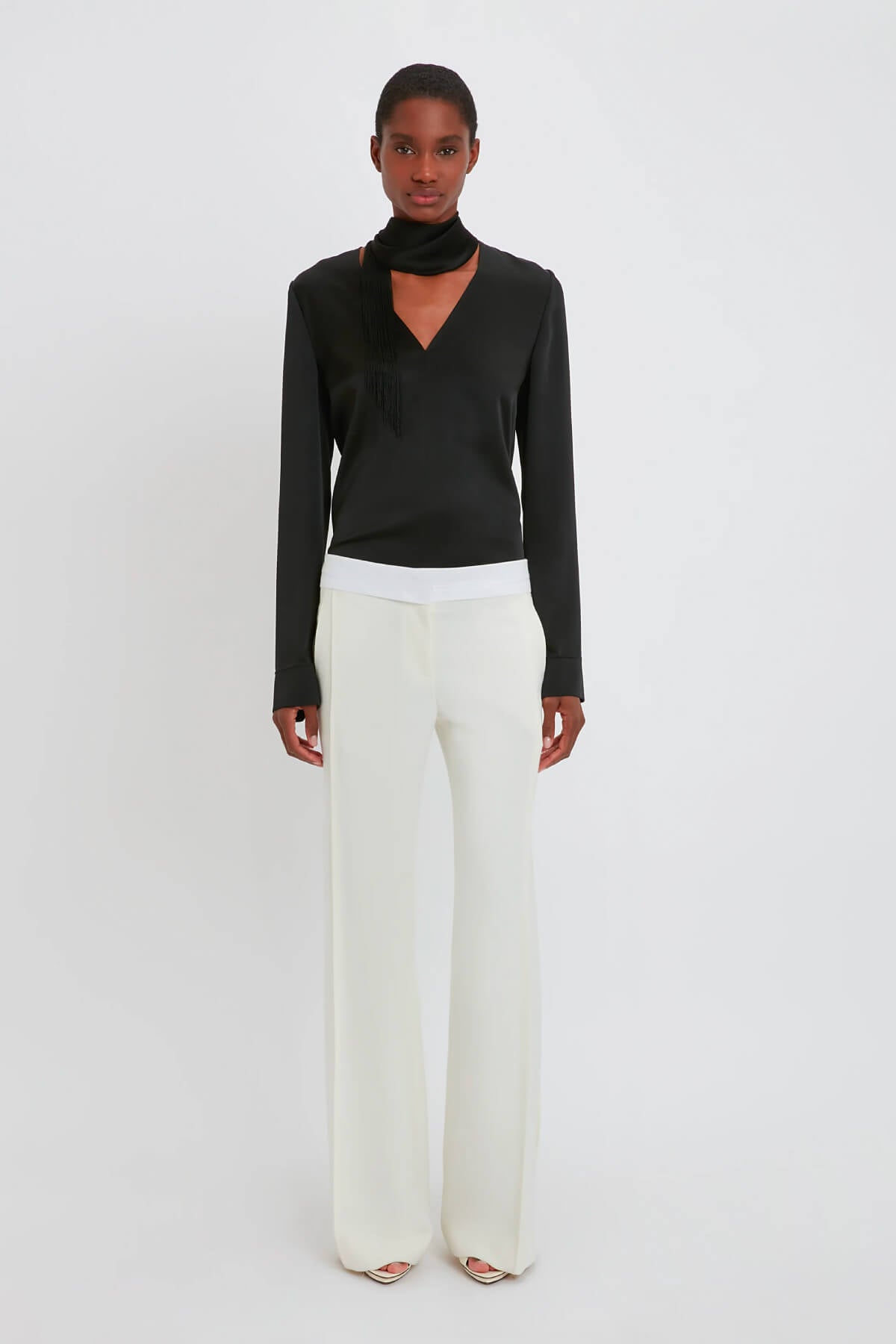 Victoria Beckham Textured Wool Side Panel Trousers - Off White