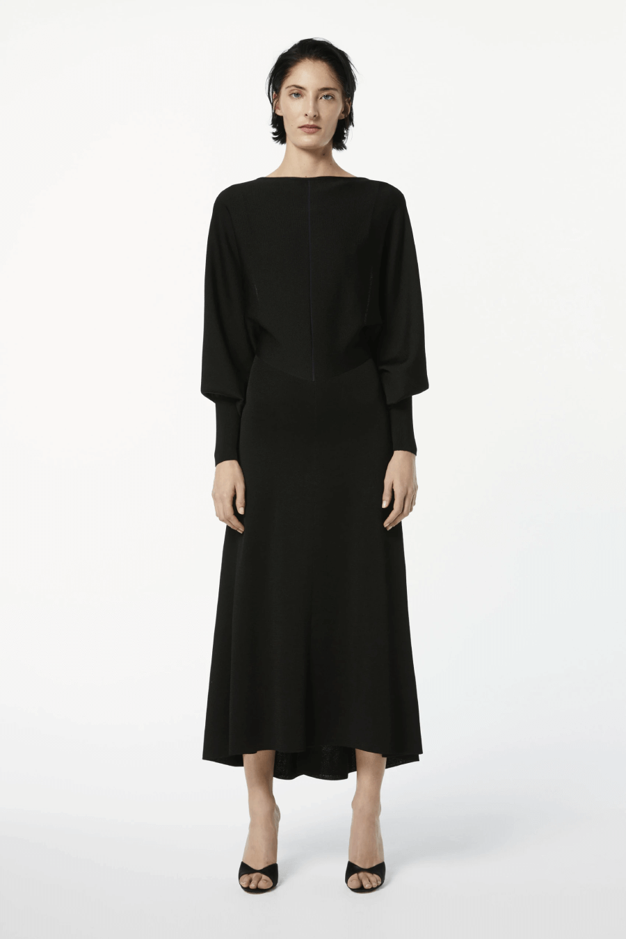 Victoria Beckham Drape Sleeve Open Back Midi Dress - Black/ Navy