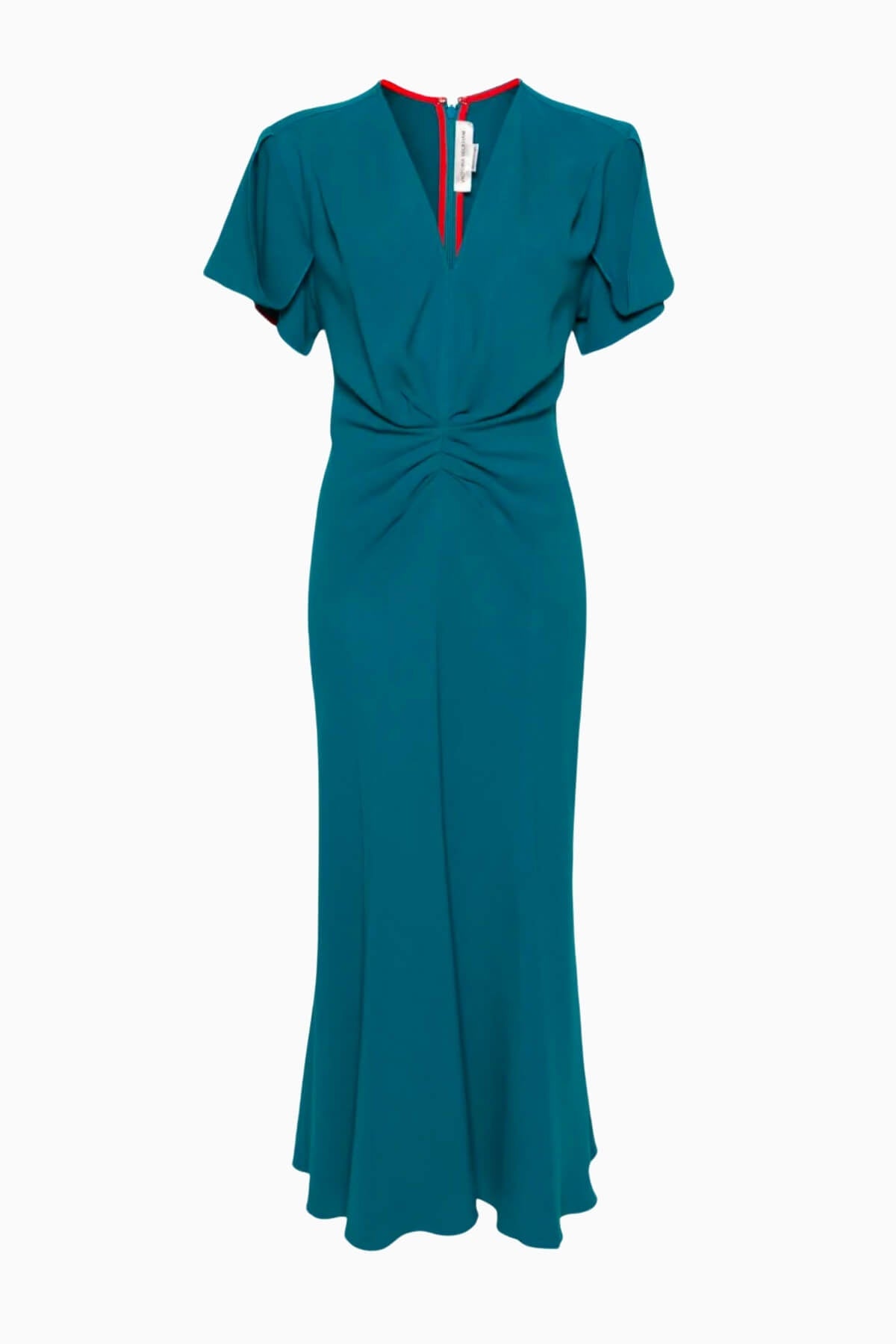 Victoria Beckham Gathered V-Neck Midi Dress - Petroleum