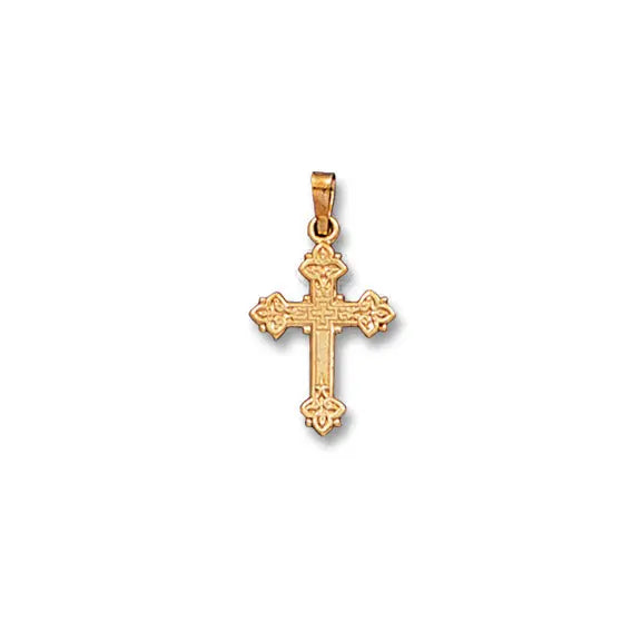 Engraved Fancy Budded Cross 14K Yellow