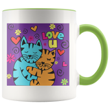 Hugging Cats in Heart Love U Mug Drinkware Green {{ crystalmagicdesigns }}