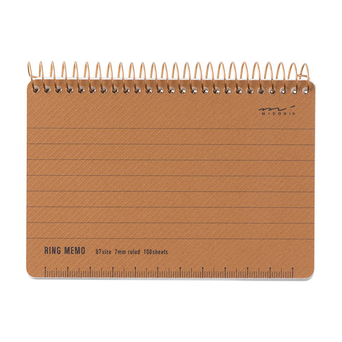 Midori Horizontal Ring Memo Notebook B7, Ruled 7mm - noteworthy