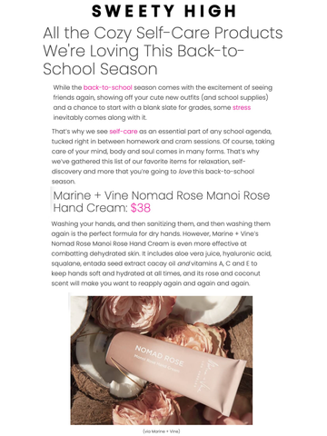 Marine + Vine - Nomad Rose Hand Cream - All the Cozy Self-Care Products We're Loving This Back-to-School Season