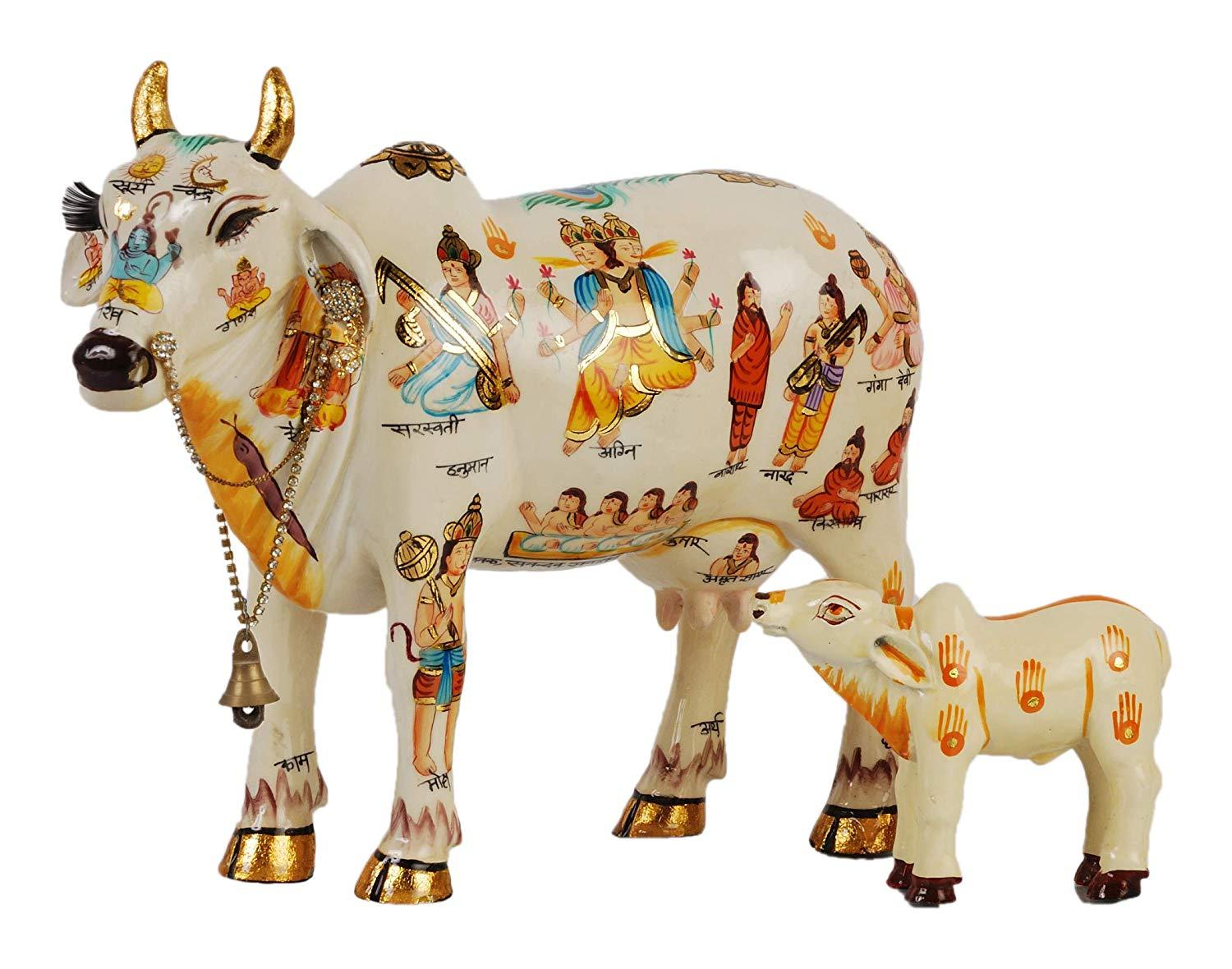 Kamdhenu Cow With Calf size 20 cm God Figure Hand Painted ...