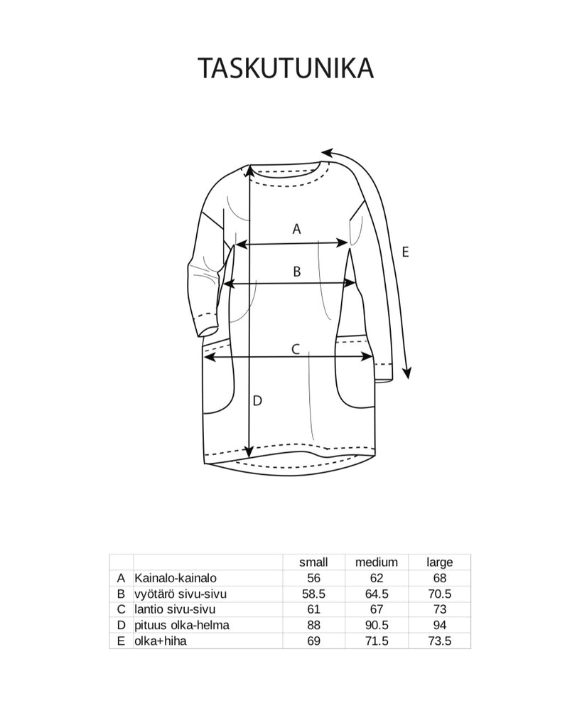 Pocket tunic - Size chart