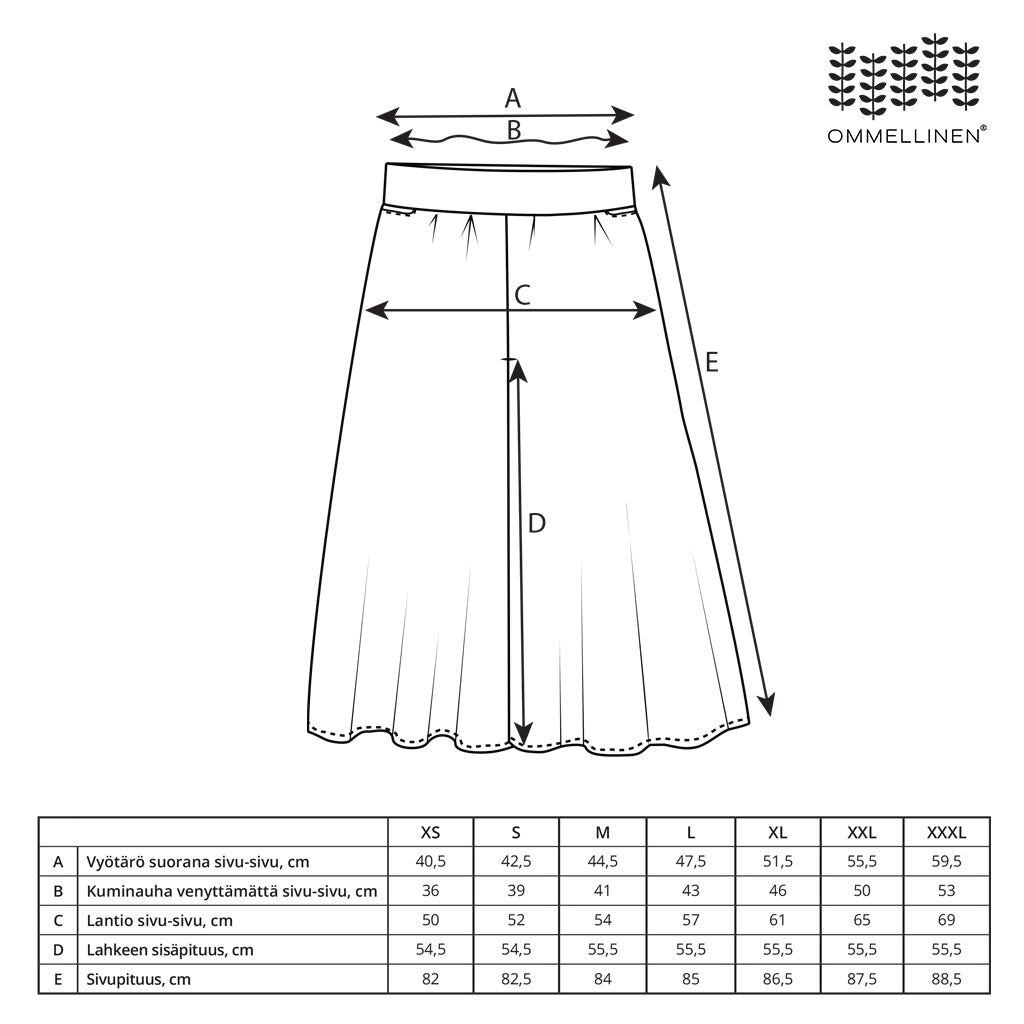 Trouser-skirt size chart