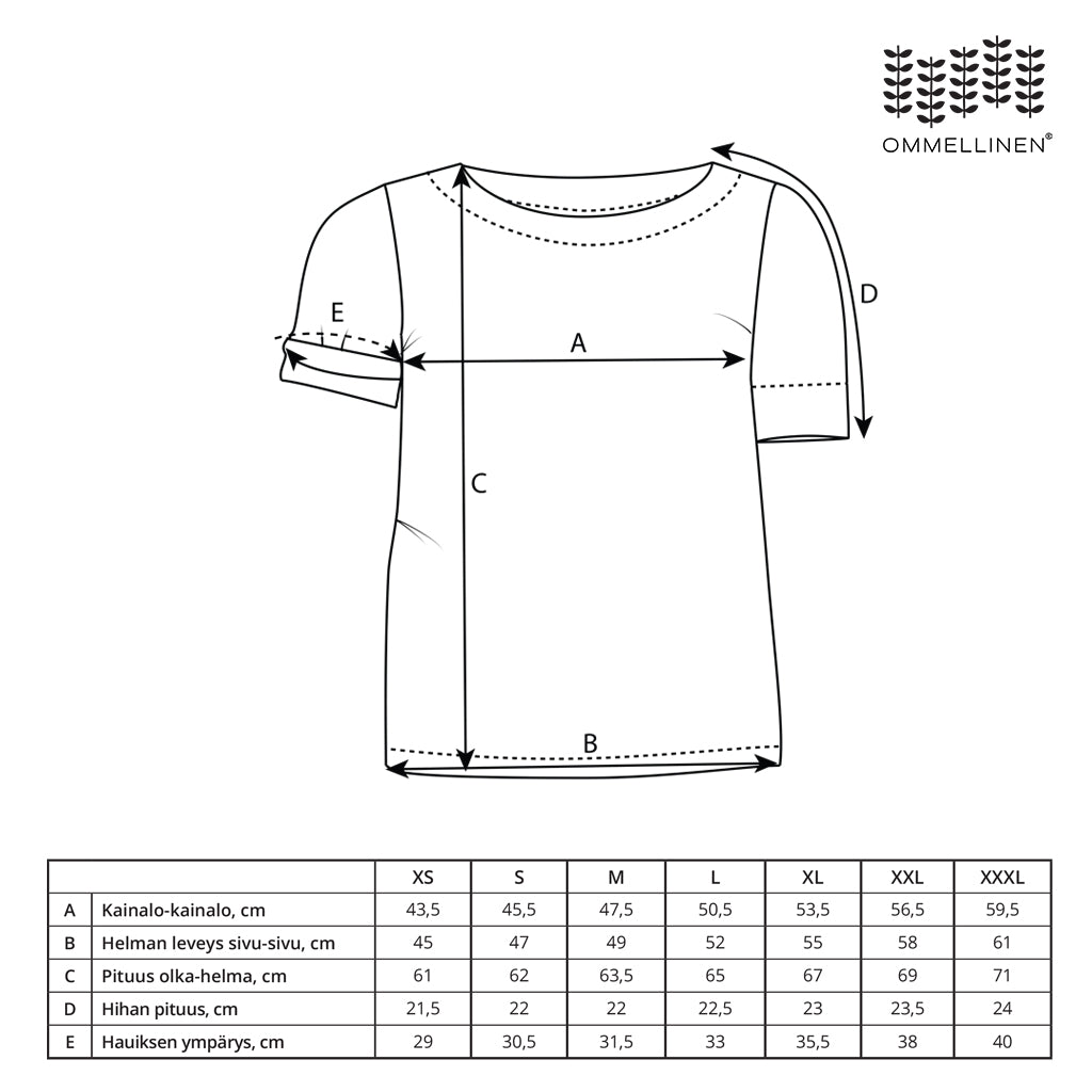 Luottopaita size chart