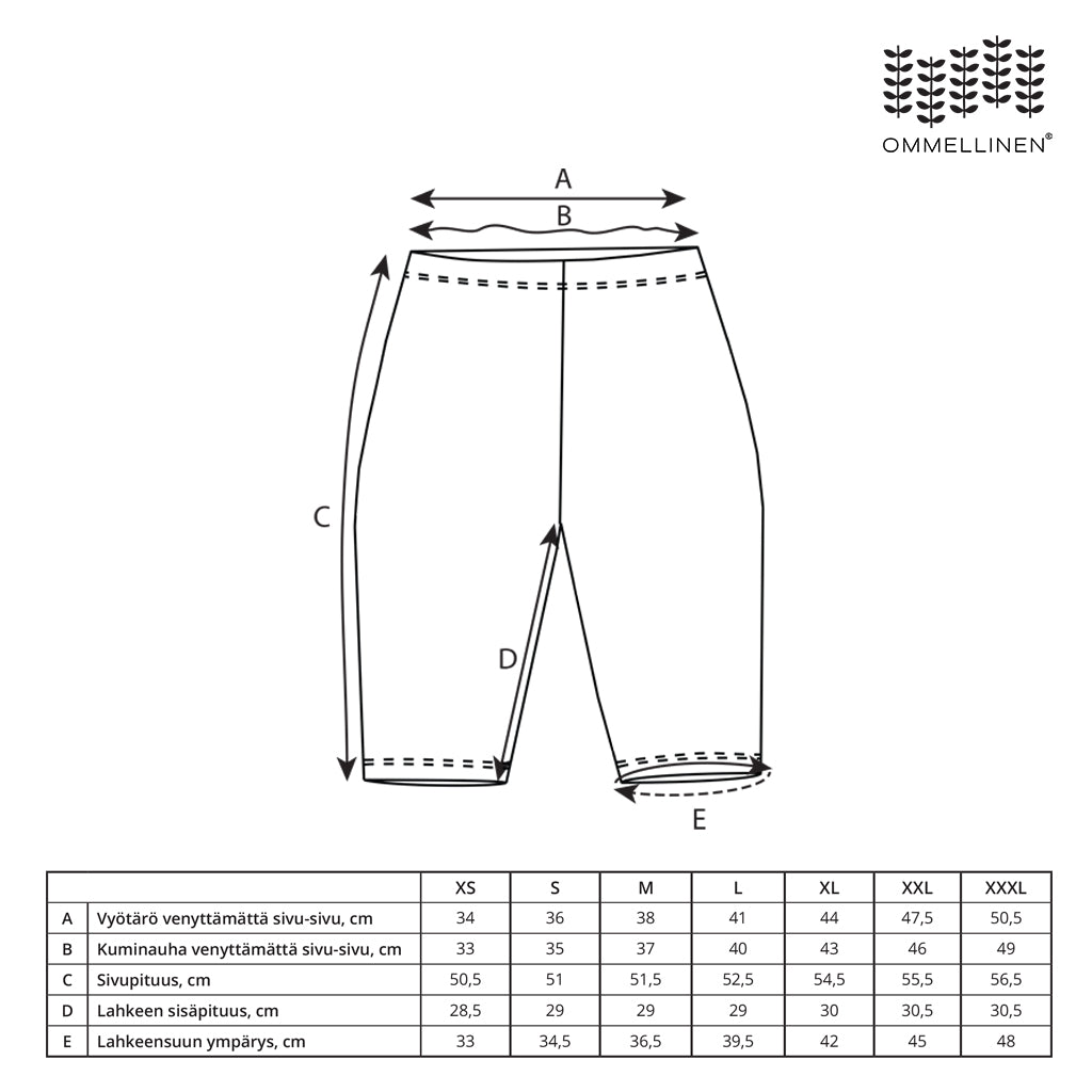 Sports shorts size chart