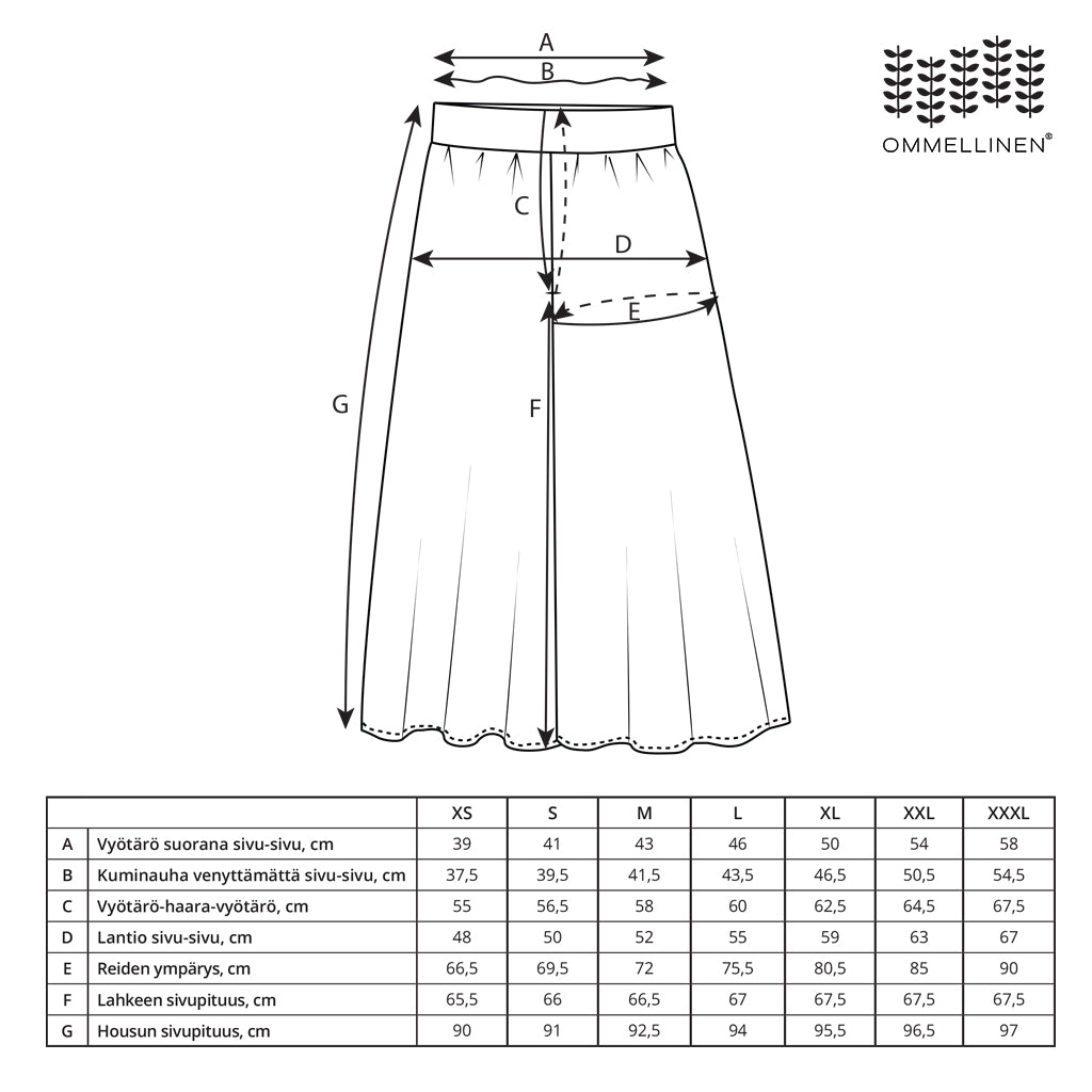 Wool pants size chart