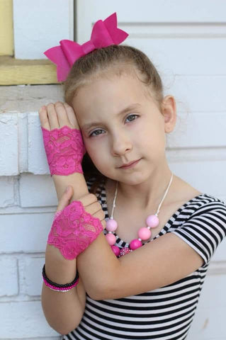 pink lace fingerless gloves