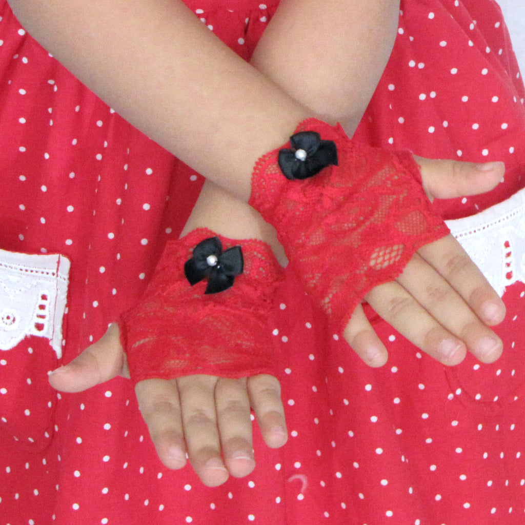 long red lace fingerless gloves