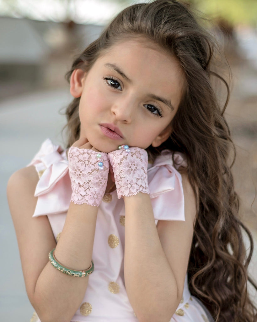 pink lace fingerless gloves