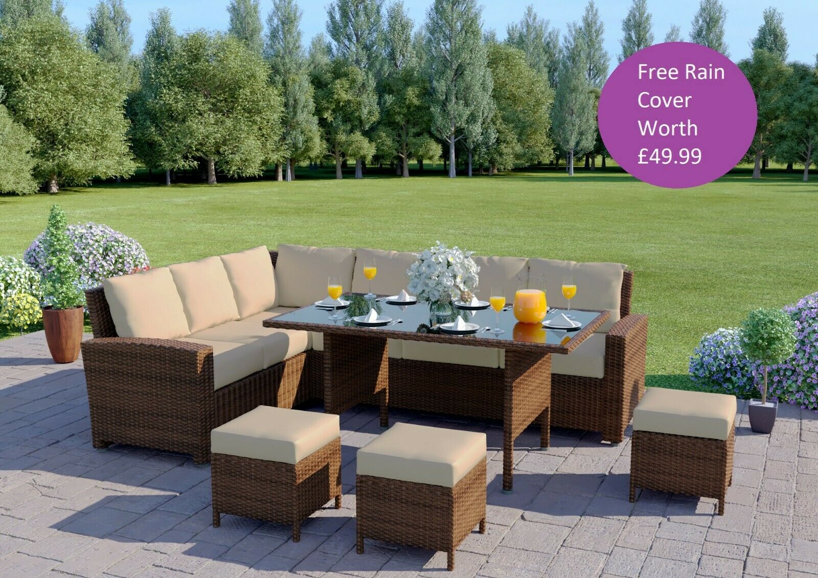 9 SEATER RATTAN GARDEN FURNITURE SOFA DINING TABLE SET CONSERVATORY OU - Furnico Living