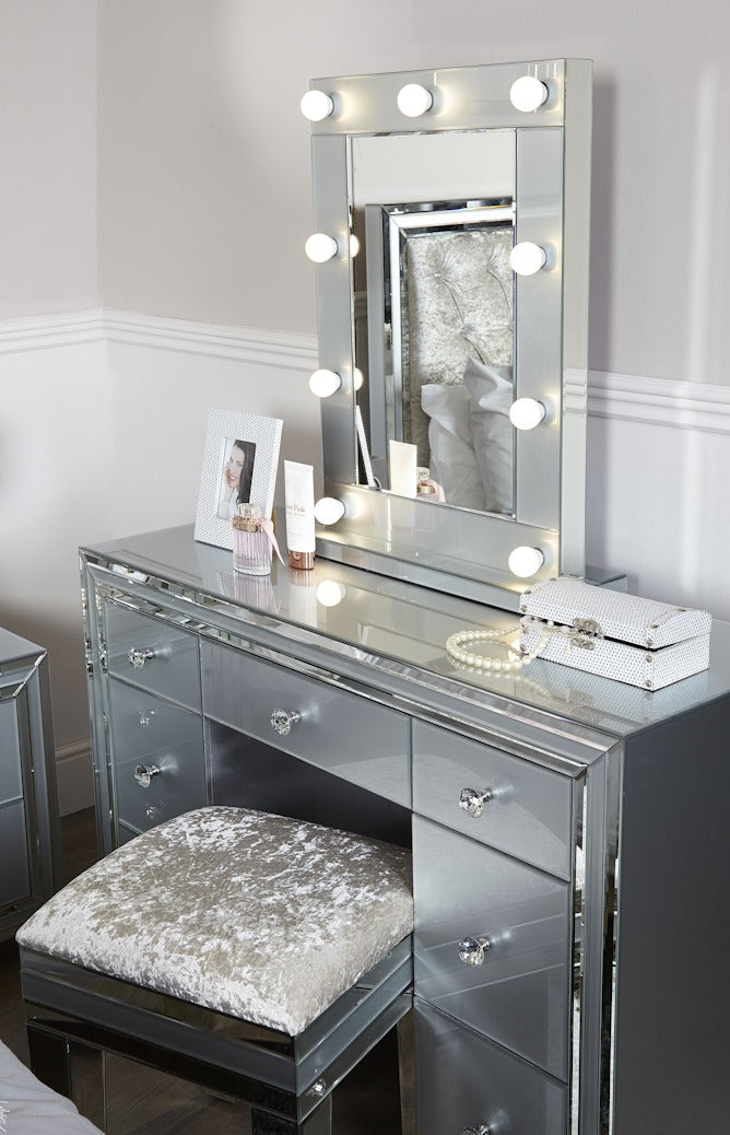 Grey Chelsea 7 Drawer Dressing Table Furnico Living 7197