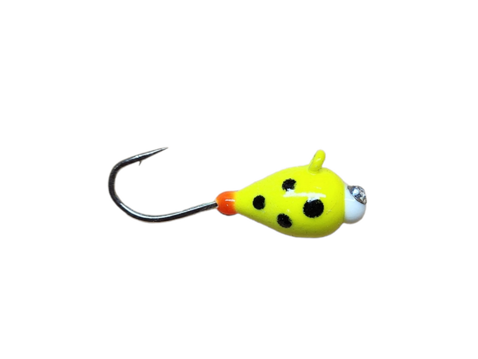 ICE FISHING JIGS #10 SPARKLE ROCKER GLOW/GOLD PAINTED / EASY PREY LURES 