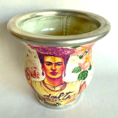 Glass yerba mate cup with Frida