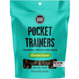 A resealable pack of Bixbi Pocket Trainers Training Treats For Dogs, Chicken Flavour. Grain-free and made in the USA.