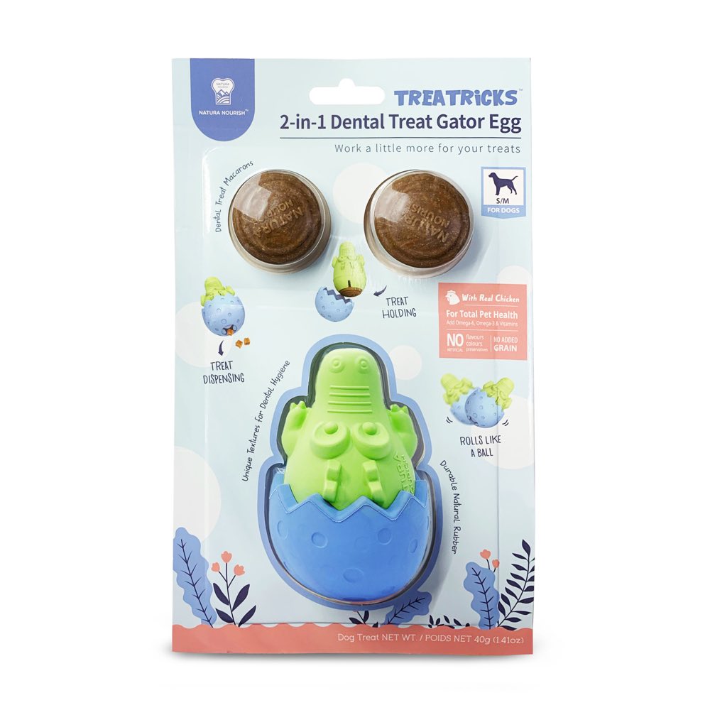 Natura Nourish Treatricks 2-in-1 Chicken Dental Chew Dog Toy (Gator Egg) |  Kohepets