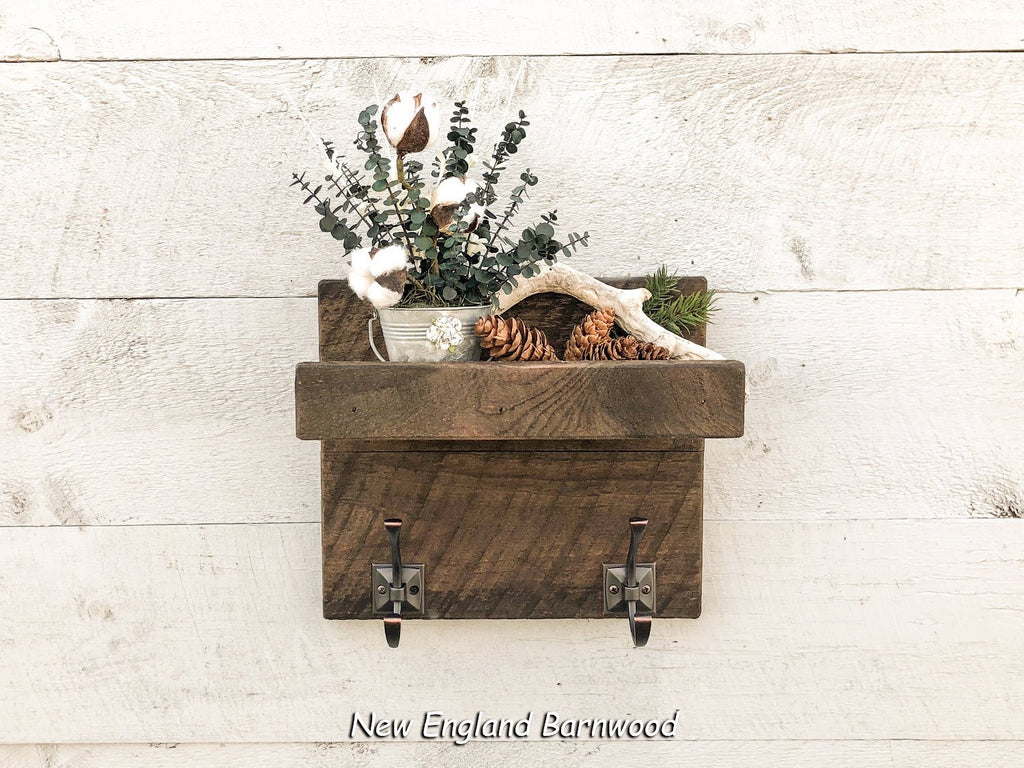 Vintage Farmhouse Entryway Coat Rack Organizer New England Barnwood