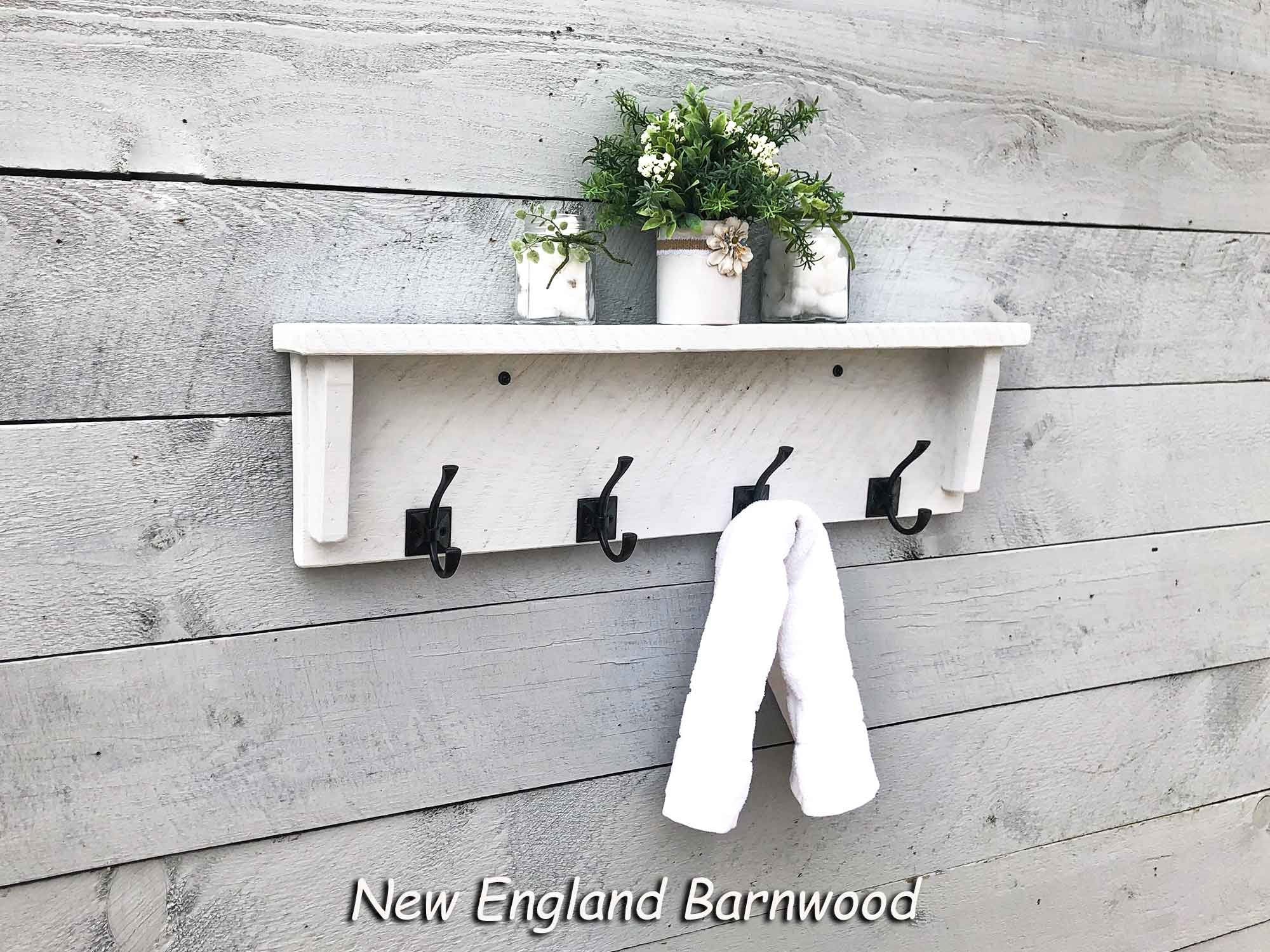 Rustic Farmhouse Bathroom Towel Rack With Shelf New England Barnwood