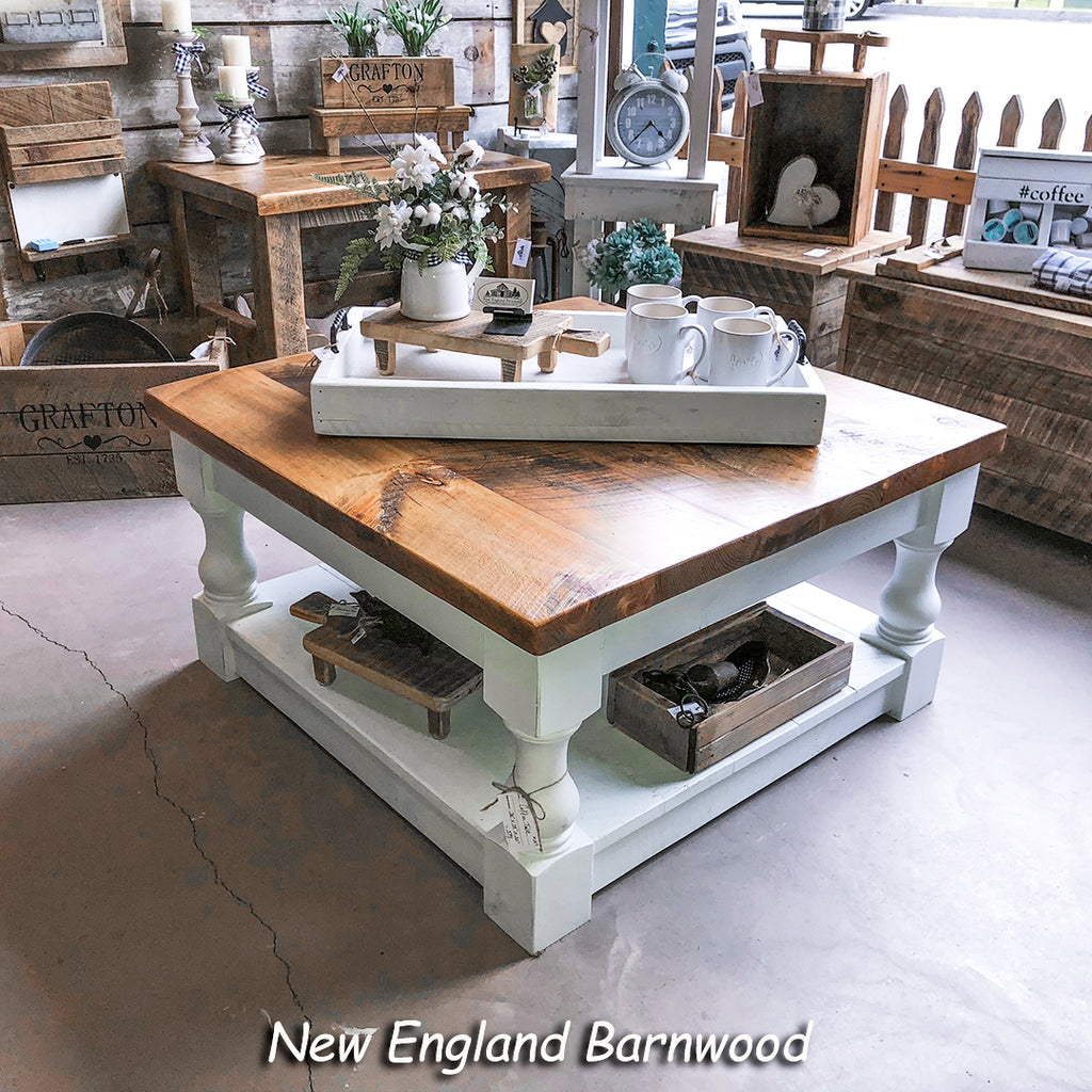 Rustic Baluster Style Farmhouse Coffee Table New England Barnwood