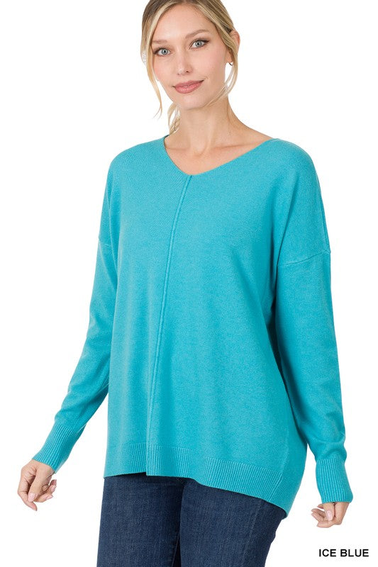 Zenana Clothing Hi-Low Long Sleeve Round Neck Sweater