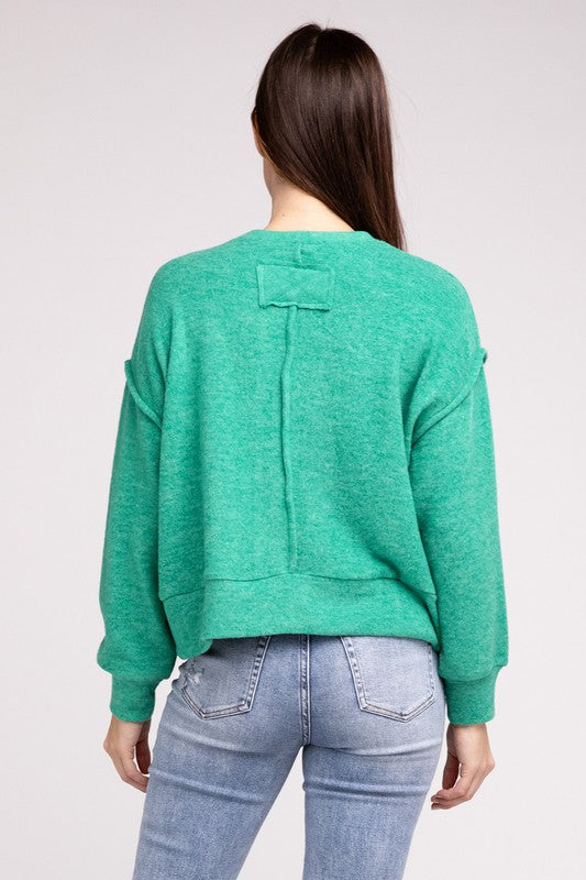 ZENANA Ribbed Brushed Melange Hacci Sweater with a Pocket – TheMogan