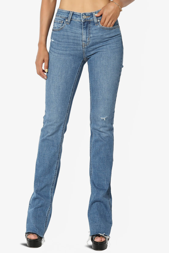Medium Blue Wash Stretch Denim 32 inseam Mid Rise Slim Boot Cut Jeans –  TheMogan