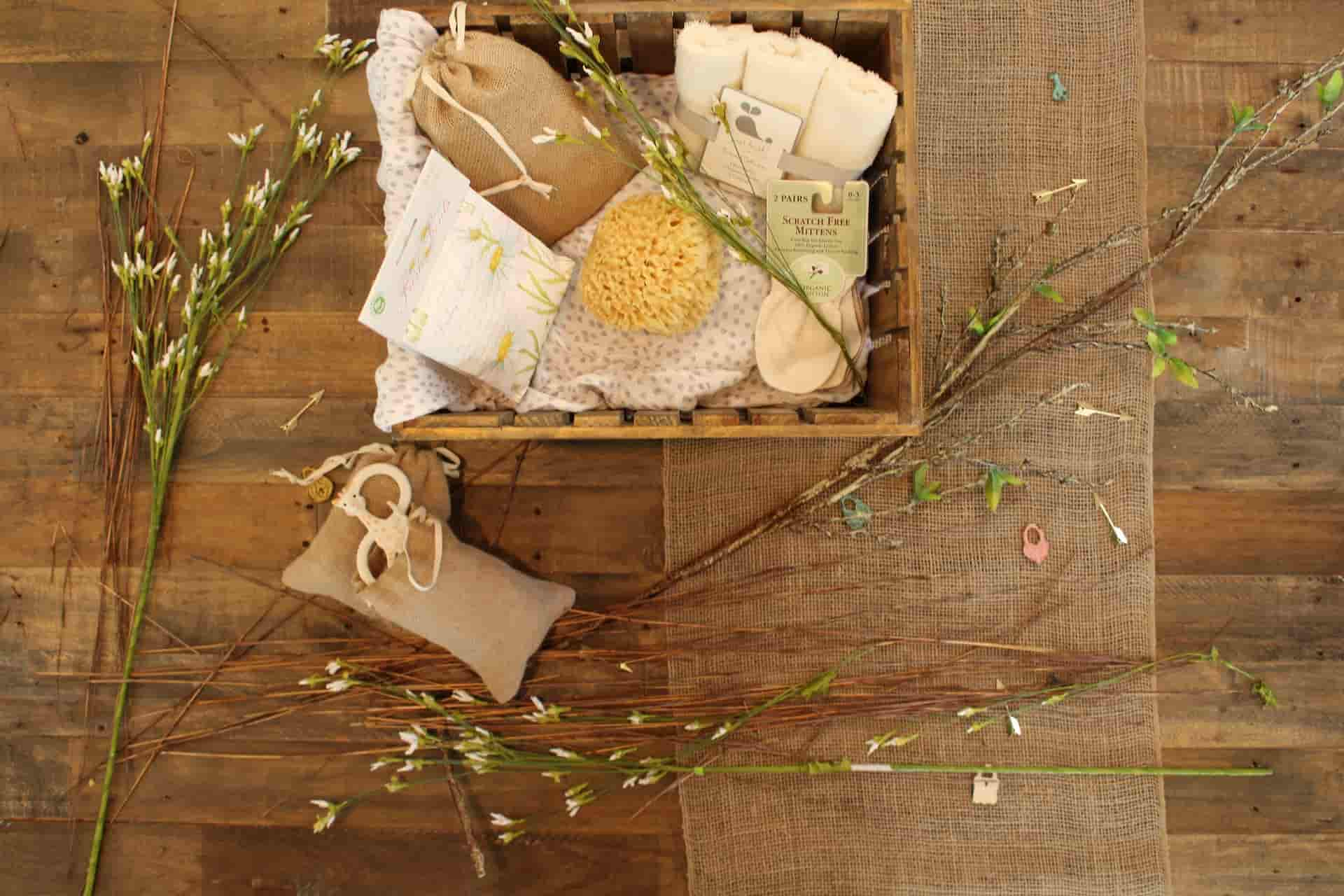 Bath products inside a crate