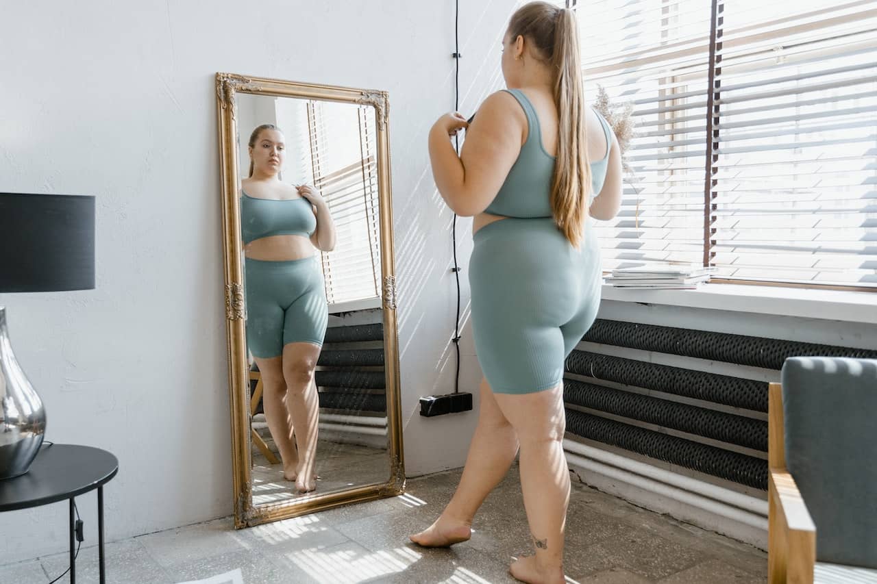 A plus-size woman wearing shapewear