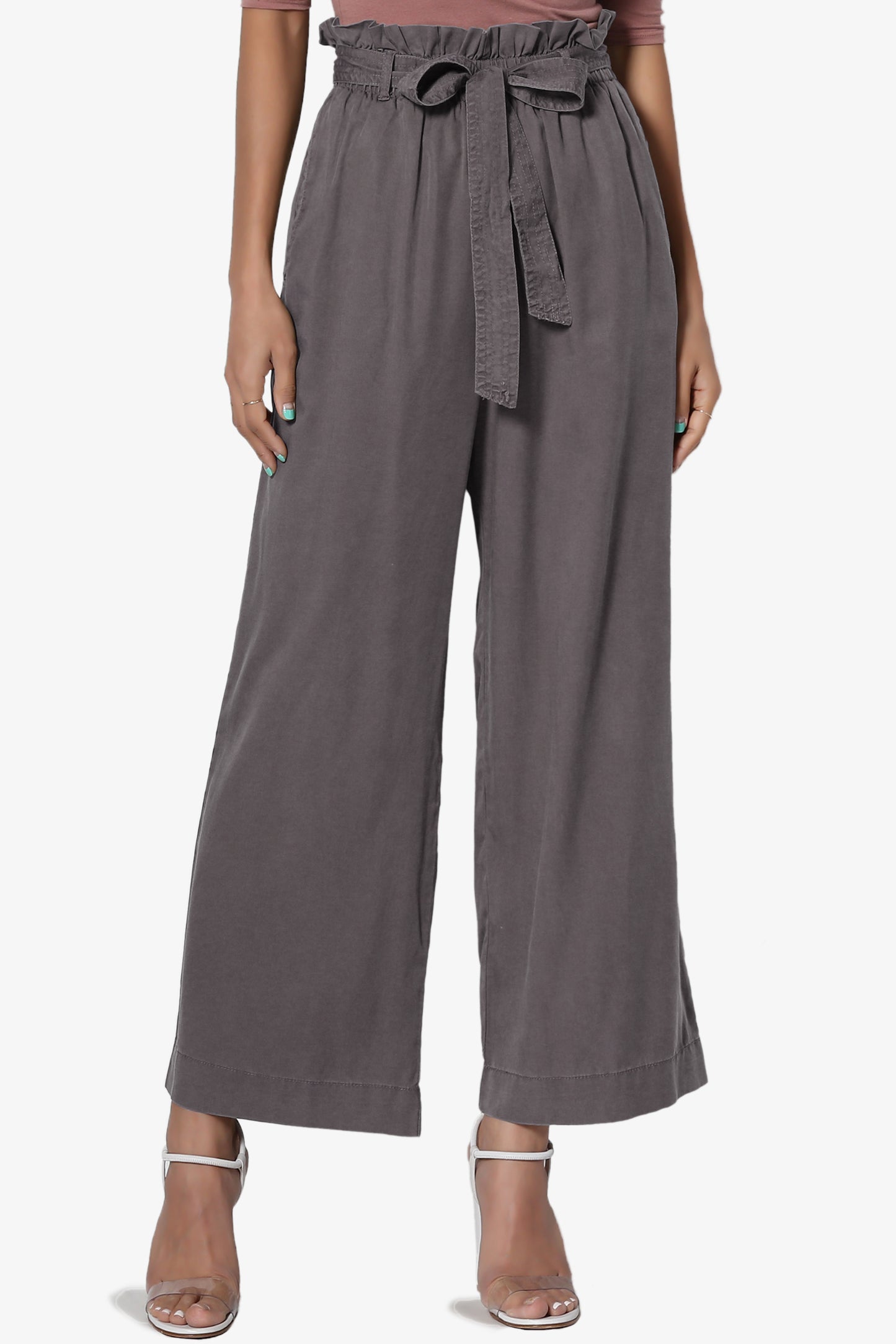 SBetro Paperbag Waist Belted Knotted Hem Pants