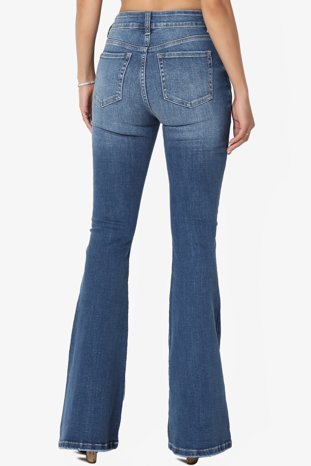 Free People pull on low rise flared jeans in dusty grey