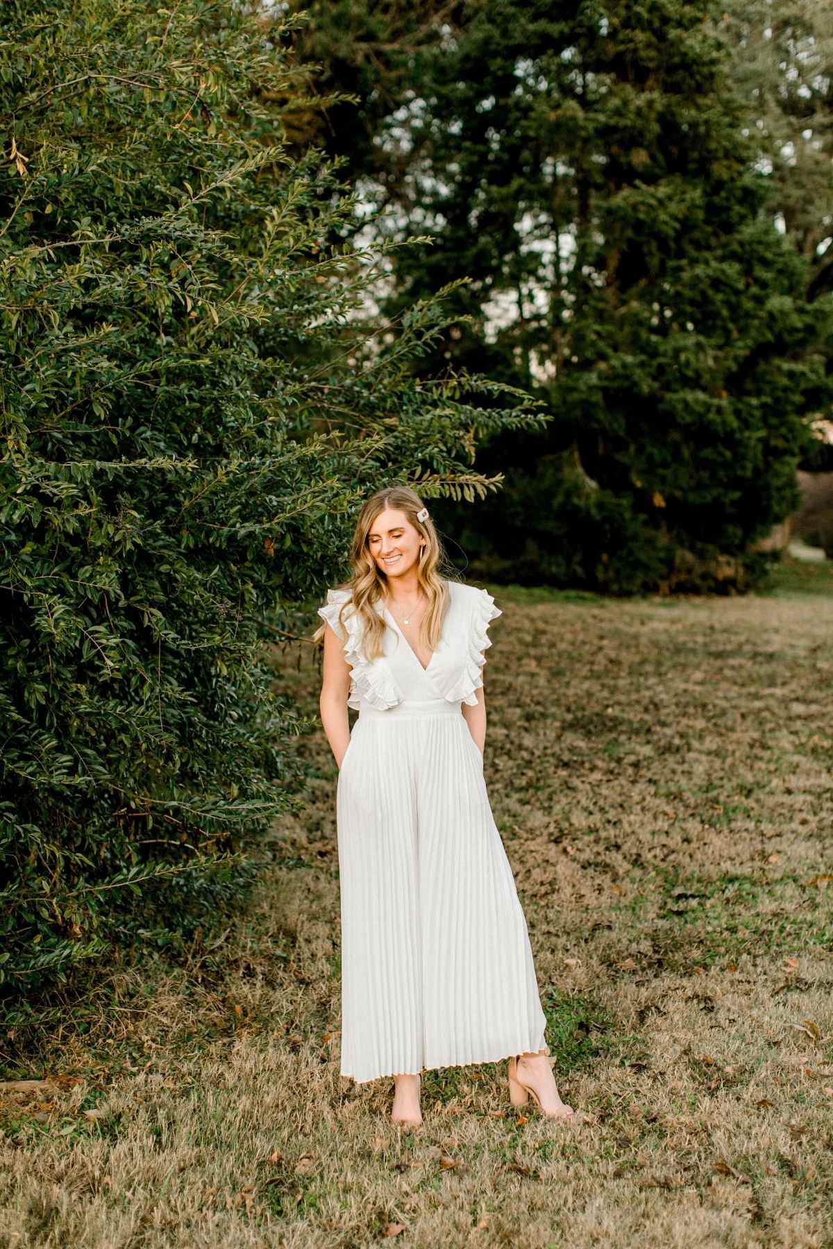 white jumpsuit rehearsal dinner