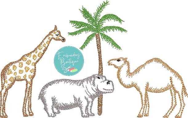 Giraffe Hippo Camel Watercolor Embroidery Design, Embroidery, opensolutis