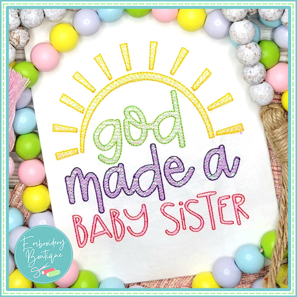 God Made Baby Sister Sun Sketch Embroidery Design, Embroidery Design, opensolutis