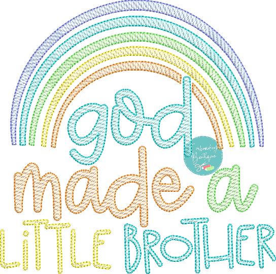 God Made Little Brother Rainbow Sketch Embroidery Design, Embroidery Design, opensolutis