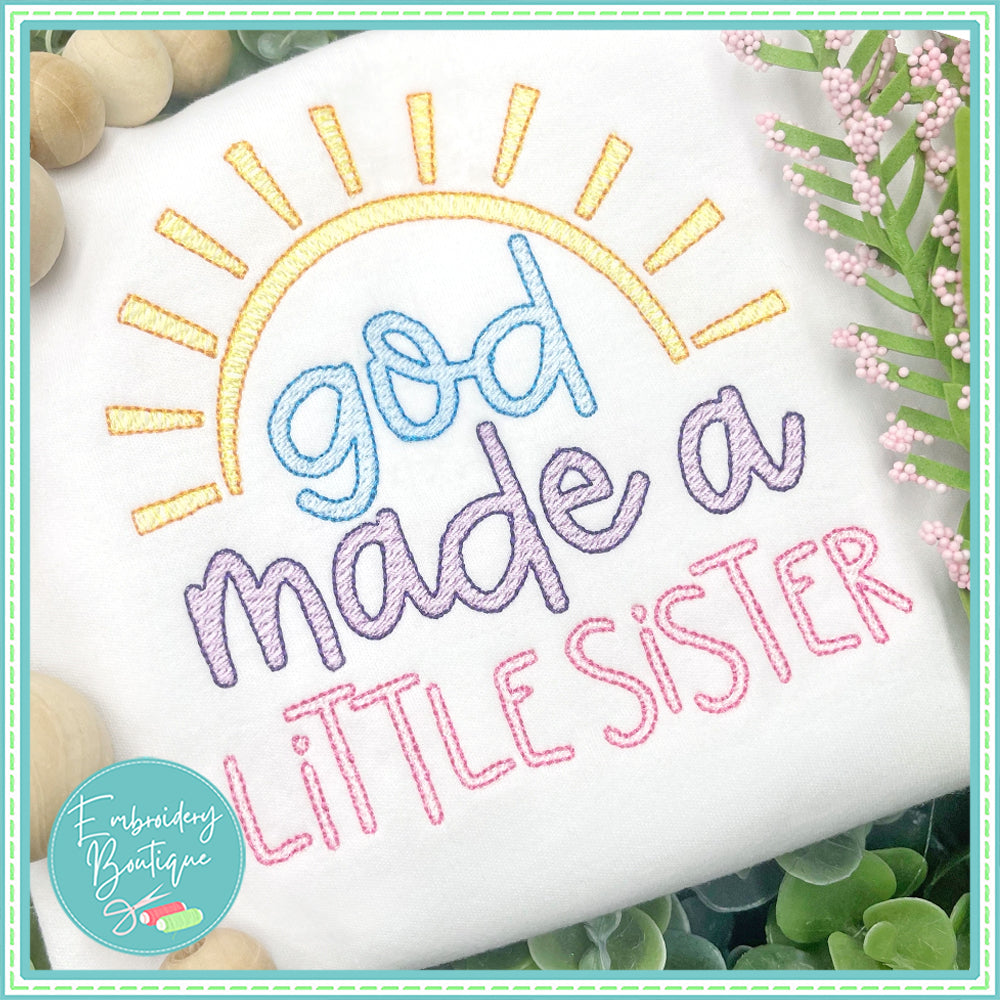 God Made Little Sister Sun Sketch Embroidery Design, Embroidery Design, opensolutis