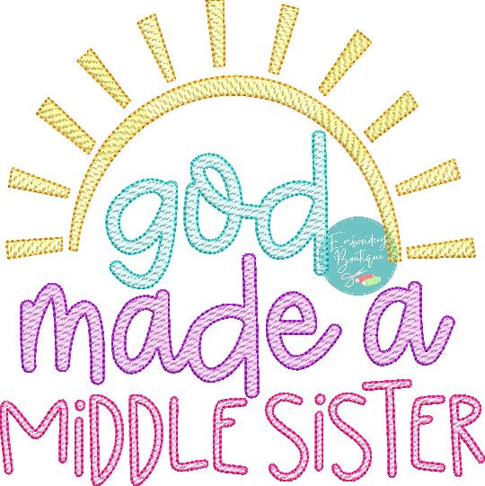 God Made Middle Sister Sun Sketch Embroidery Design, Embroidery Design, opensolutis