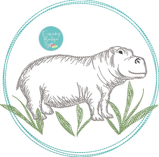 Hippo Circle Watercolor Embroidery Design, Embroidery, opensolutis