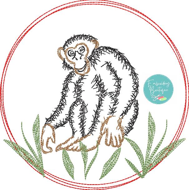 Monkey Circle Watercolor Embroidery Design, Embroidery, opensolutis