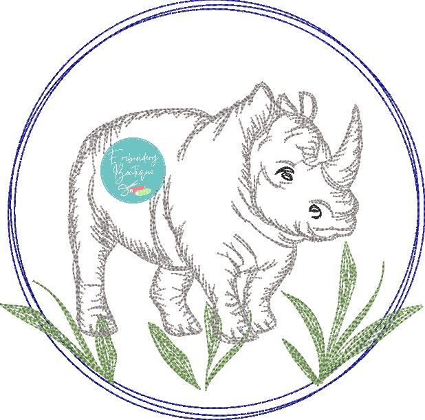 Rhino Circle Watercolor Embroidery Design, Embroidery, opensolutis
