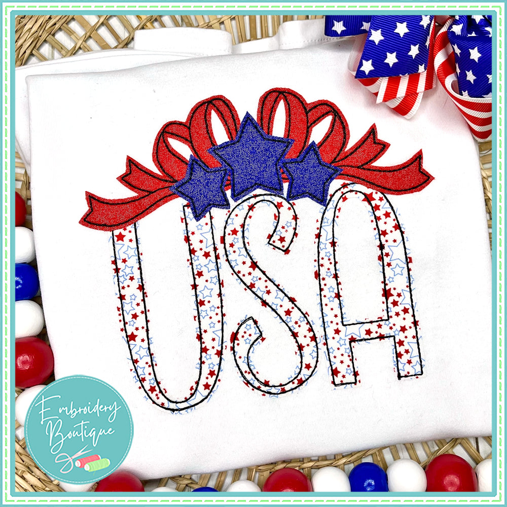 USA Bow Stars Bean Stitch Applique, Applique, opensolutis