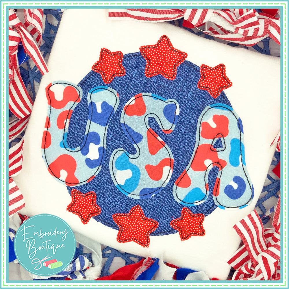 USA Circle Stars Bean Stitch Applique, Applique, opensolutis