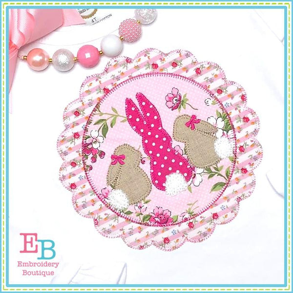 3 Bunnies Scallop Frame Applique, Applique