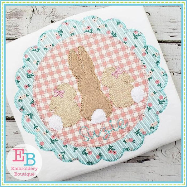 3 Bunnies Scallop Frame Applique, Applique